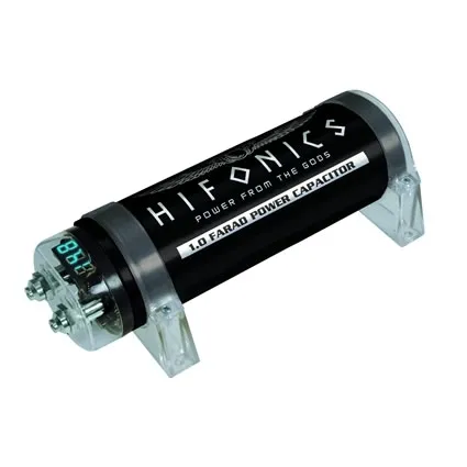 HFC1000 - 1.0 Farad Kondensator mit Voltmeter - Car-HiFi-Endstufen, ausgestattet mit blauem 3-stelligem Voltmeter für präzise Spannungsüberwachung und Remote-Anschluss für einfache Installation.