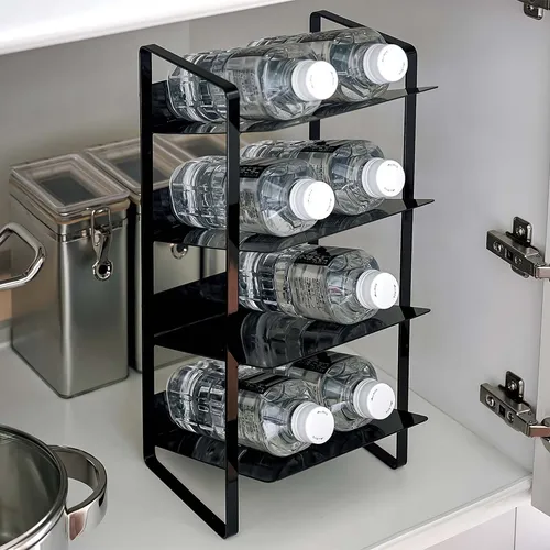 YAMAZAKI 4305 Tower Flaschenregal - Weinregal für platzsparende Flaschenaufbewahrung, ideal für Schränke, mit 4 Etagen für einfache Zugänglichkeit und minimalistisches Design.