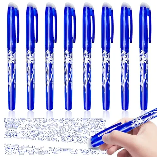 Eurtes Radierbarer Kugelschreiber, 8 Stück Blau Tintenroller Radierbar Set 0.5mm Löschbare Gelschreiber, Nachfüllbarer Radierstift, Radierbare Stifte für Bürobedarf Schulsachen