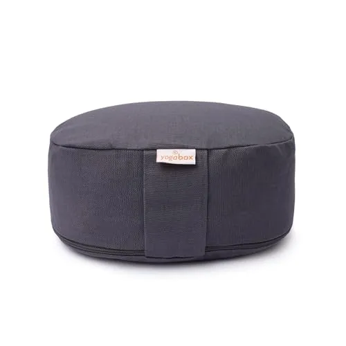 Yogabox Yogilino® Reise Meditationskissen mini oval BASIC, grau - Kompaktes und leichtes Meditationskissen mit praktischer Trageschlaufe, ideal für unterwegs. Hergestellt aus 100% Baumwolle für angenehmen Komfort.