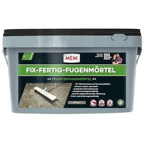 MEM Fix & Fertig Fugenmörtel steingrau 25kg - gebrauchsfertig - Kleber & Mörtel für Fußböden, ideal für wasserdurchlässige und stabile Fugen ab 5 mm, einfach einkehren, kein Anmischen nötig, lösemittelfrei und unkrautfrei.