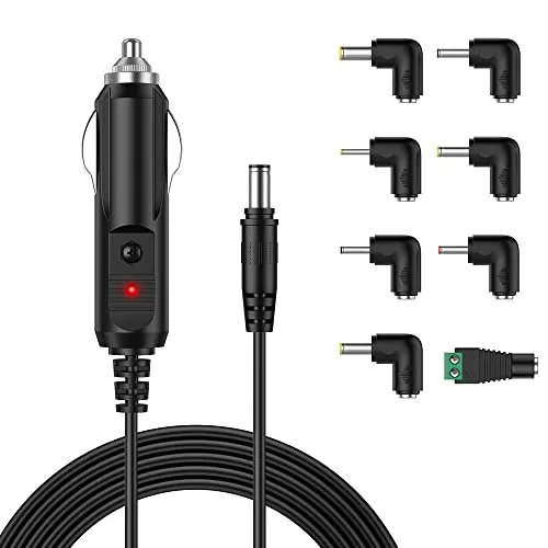 12V 2A KFZ Ladegerät Universal Netzkabel Zigarettenanzünder mit 8 Tips für DVD Player,Router, GPS,Kamera,Tablet,Lautsprecher,Milchpumpe,Etikettendrucker,LED Lichtleisten 24W 5,5 x 2,1mm Auto Ladegerät