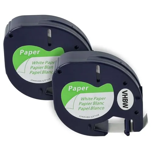 vhbw 2x Schriftband-Kassette Papier kompatibel mit Dymo LetraTag Plus LT-100T, XM, 2000, LT-100H Etiketten-Drucker 4m x 12mm Schwarz auf Weiß