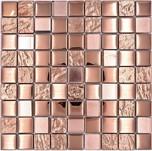 Glasmosaik Mosaikfliese electroplated bronze kupfer Optik Küche Wand MOS88-XCBR1