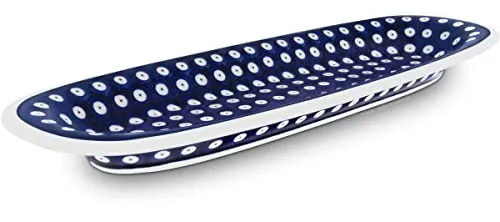 Original Bunzlauer Keramik Servierplatte 37,4x13,4x3,0 cm, Dekor Nr. 42