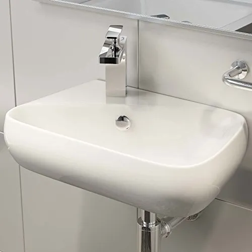 Waschbecken24 | Kleines Waschbecken Gäste Wc | Handwaschbecken Mit Lotus-Effekt | Platzsparendes Waschbecken Für Badezimmer | Modernes Design | Einfache Installation (45x28x13cm, Weiß / H90)