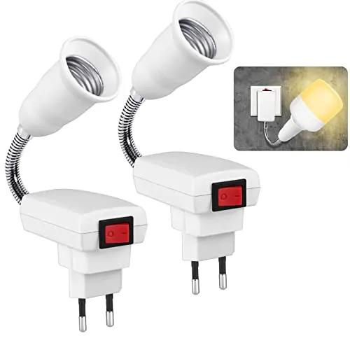 Stücke Lampenfassung E27 mit Schalter, Sporgo E27 Sockel Lampenfassung, Steckdosenlampe mit 20 cm Flexibler Schwanenhals, 360 Verstellbar Leselicht für Küchenlampe Wandlampen und Glühbirnen 2