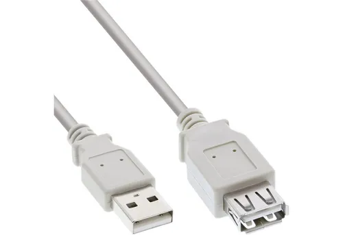 InLine USB 2.0 Verlängerung - Stecker Buchse Typ A, 2m in beige grau, doppelt geschirmt für optimale Signalübertragung