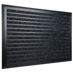 relaxdays Fußmatte Aluminium, 40 x 60 cm, schwarz - Robuste Fußmatte mit stabilem Aluminiumrahmen, geeignet für Innen- und Außenbereiche. Die rutschfeste Unterseite sorgt für sicheren Halt, während die harten Polyesterfasern Schmutz und Wasser effektiv aufnehmen. Pflegeleicht und langlebig.