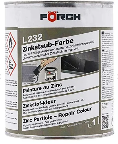 FORCH ZINKSTAUB Zink Farbe L232 - Rostschutz & Hitzebeständig 1000ml - Hochzinkhaltige Ausbesserungsfarbe für verzinkte Flächen, hitzebeständig bis +300°C und ideal für Schweißnähte. Schnelle Trocknung in nur 15 Minuten!