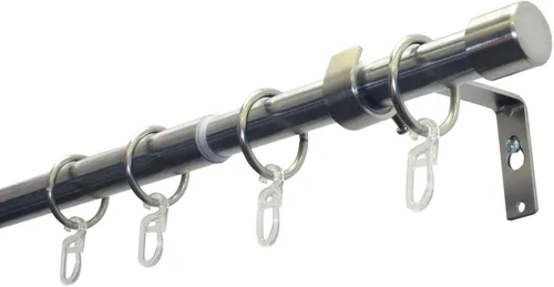 GARDINIA Gardinenstangen-Set Cap, 1-Lauf, Ø 19/16 mm, Edelstahl-Optik - Elegantes Gardinenstangen-Set mit beidseitig ausziehbarer Stange (120-190 cm) für einen harmonischen Look. Einfache Montage und stabile Qualität sorgen für eine wohnliche Atmosphäre.
