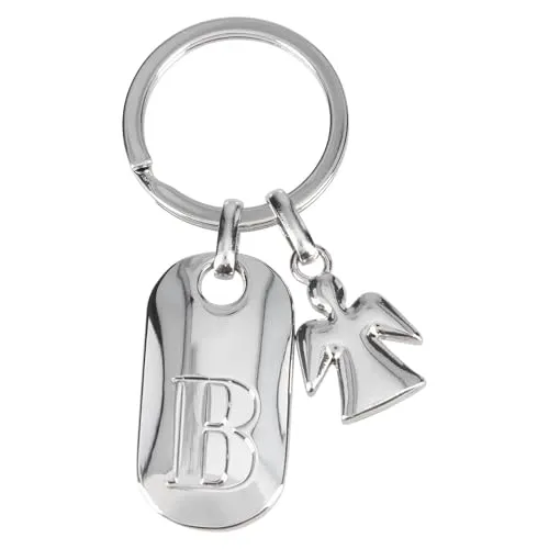Depesche 11800-003 Silberner Schlüsselanhänger mit Buchstabe B und Schutzengel, Zinklegierung, inkl. farbigem Samtbeutel