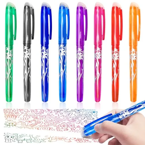 Eurtes Radierbarer Kugelschreiber, 8 Stück Farbe Tintenroller Radierbar Set 0.5mm Löschbare Gelschreiber, Nachfüllbarer Radierstift, Radierbare Stifte für Bürobedarf Schulsachen