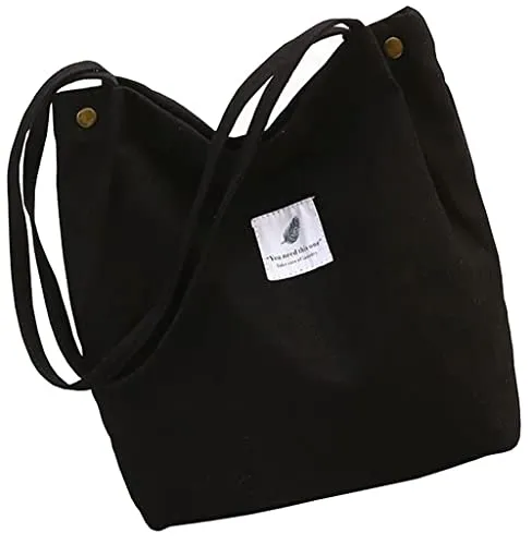 Canvas Umhängetasche für Damen, Groß Schultertasche Fashion Canvas Tasche Lässige Tote Handtasche für Alltag, Büro, Schulausflug und Einkauf(schwarz)