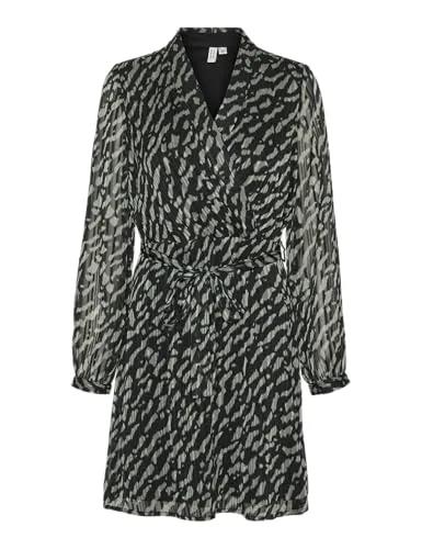 VERO MODA Damen VMRIE L/S ABK WRAP Dress WVN BTQ GA Wickelkleid, Balsam Green/AOP:RIE, Medium