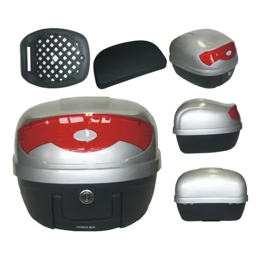 Box Gepaeck Motorrad Roller Top Case Universal 29lt 3,5 Kg Rückenlehne Silber