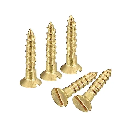 sourcing map 25Stk Messing Holz Schrauben M1.6x8mm Geschlitzt Antrieb Flach Kopf Selbstschneidend Schrauben Senkkopf für Holzarbeiten Möbel