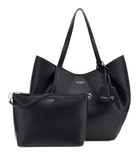 GUESS Amorette 2 in 1 Tote Bag Black - Einkaufstasche mit geräumigem Hauptfach für Einkäufe oder Reiseutensilien, robuste Tragegriffe für komfortables Tragen und vielseitig einsetzbar für Alltag und Ausflüge.
