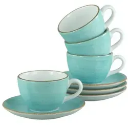CreaTable 34042 Vintage Nature Aqua 8-tlg Kaffeetassen Set - Tassen & Untertassen, stilvolles Porzellan-Set mit sprenkelförmigem Design, ideal für alle Anlässe und perfekt für 4 Personen.