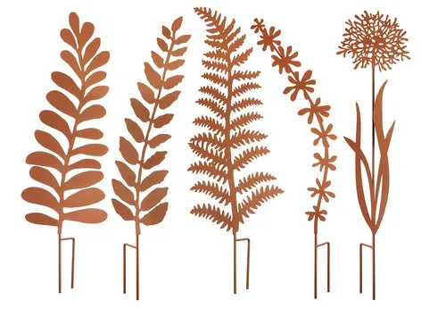 Kobolo Gartenstecker Dekostecker GRESS 5er Set - Dekostecker in rustikaler Rostoptik, ideal zur Verschönerung Ihres Gartens, Höhe 65 cm für auffällige Akzente.
