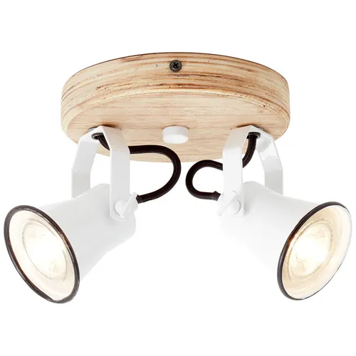 BRILLIANT Lampe Seed Spotrondell 2flg weiß/holz hell - Lampen mit schwenkbaren Köpfen für flexible Ausleuchtung, aus nachhaltigem Holz mit FSC-Zertifikat, ideal für gemütliches Landhaus-Feeling.