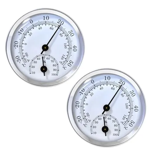 Eupneicu Analoges Thermo-Hygrometer [2 Stück], Analoges Präzisions-Thermo-Hygrometer, Thermometer Hygrometer 2 In 1 Für Das Haus Büro Das Gewächshaus Für Innen Und Außen [Silber]