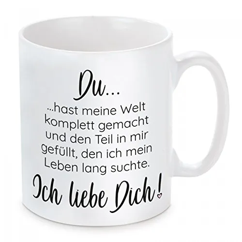Herzbotschaft Tasse mit Motiv Modell: Du hast Meine Welt komplett gemacht