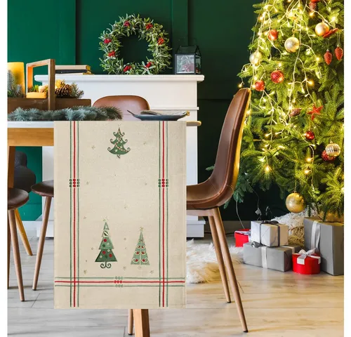 DecoHomeTextil Heimtextilmanufaktur Tischdecke Leinen Optik Christmas wasserabweisend, Weihnachten, Tanne, X-Mas, wasserabweisend