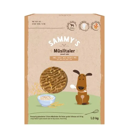Sammy's Müslitaler - Knusprige 5-Korn-Hundesnacks für große Fellnasen (ab 30 kg), ohne Zuckerzusatz und chemische Stoffe, 1 kg