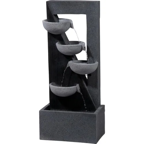 Dobar Polyresin-Brunnen mit Pumpe und LED's, eckig mit 4 Schalen - Gartenbrunnen aus wetterfestem Polyresin mit 4 Schalen und LED-Beleuchtung für entspannende Atmosphäre und lange Haltbarkeit.