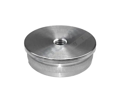 Edelstahl V2A Endkappen leicht gewölbt, flach, mit und ohne Gewinde M8, Vollmaterial oder Hohlkappen für Rundrohr Ø 42,4 mm (Ø 42,4 - hohl - flach - Rändel - Gewinde M8)