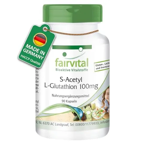 Fairvital | S-Acetyl L-Glutathion - 90 vegane Kapseln - stabile Glutathionform - hohe Bioverfügbarkeit - Qualitätsgeprüft und hochdosiert - Made in Germany