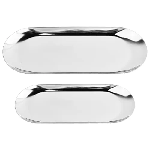 Ovale Ablagetabletts aus Edelstahl Schmucktablett für Kerzen, Kosmetik, Parfüm, Schmuck, Snacks (Silber)