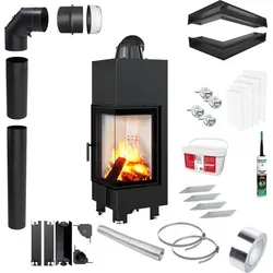 KRATKI MBN Rechter Kaminofen 10 kW Ø200 Set für Montage - Schwarz