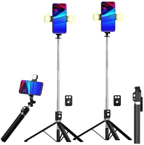 Somikon 2er-Set Smartphone-Selfie-Stativ, 4 LED-Lichter, BT-Fernauslöser