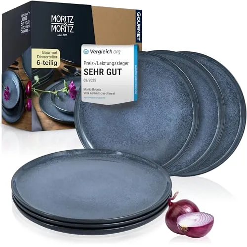Moritz & Moritz VIDA 6er Dinner Teller Set Blau - Tafelservice: 6-teiliges Dinnerteller-Set aus hochwertigem Porzellan, spülmaschinen- und mikrowellengeeignet, ideal für stilvolle Mahlzeiten.