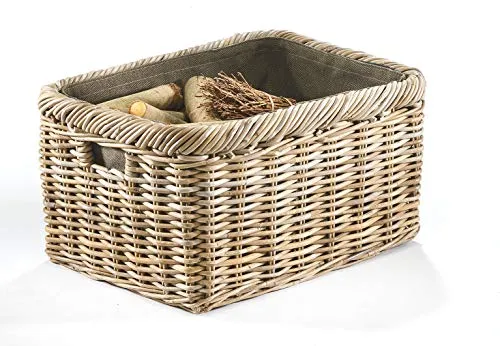 Kobolo Kaminholzkorb Rattan grau mit Jutestoff von Kobolo