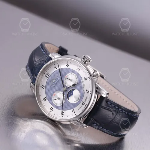 ZEPPELIN Quarzuhr 8536-5 - Elegante Herrenuhr mit Quarz-Antrieb, silbernem Zifferblatt und hochwertigem Lederarmband in Dunkelblau. Ideal für stilbewusste Männer!