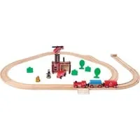 Eichhorn Bahnset Feuerwehr - 29-teiliges Schienenbahn-Set aus 100% FSC-zertifiziertem Buchenholz mit Feuerwehrstation, Zug und Wagons, ideal für kreative Spielstunden ab 3 Jahren