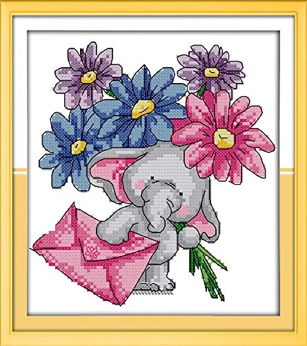 Abillyn Stickerei-Kreuzstich-Set, Motiv: Elefant, mit aufgedrucktem Muster, Starter-Set (Baby-Elefant)
