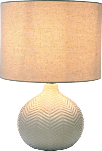 Relaxdays Tischlampe Keramiklampe für Wohnzimmer und Nachttisch - Moderne Tischlampe aus Keramik und Leinen in Weiß, ideal für stimmungsvolle Beleuchtung. E27-Sockel, kompakte Maße: 30x30x42 cm, perfekt für jedes Zimmer.