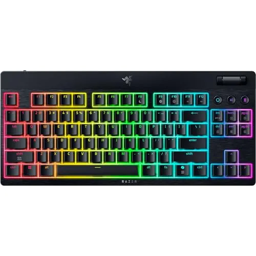 Razer BlackWidow V4 Tenkeyless HyperSpeed Low Profil - Kabellose Hot-Swap-Gaming-Tastatur (HyperSpeed Wireless & BT, Hot-Swap, Multifunktionaler Drehregler & Funktionstasten) Green Switch | US Layout