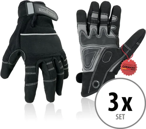 Stagecaptain RGL-5F Rigger Handschuhe Größe XL - 3x Set - Arbeitshandschuhe in Größe XL, aus weichem Kunstleder mit verstärkter Handinnenfläche, ideal für professionelle Anwendungen - 3 Paar im Spar-Set.