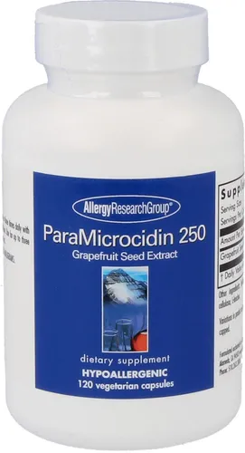 Allergy Research Group ParaMicrocidin 250 - 120 veg. Kapseln - Vegetarische Kapseln mit Grapefruitkernextrakt für die tägliche Unterstützung. Enthält 120 Kapseln à 250 mg, hypoallergen und glutenfrei, ideal für eine ausgewogene Ernährung.