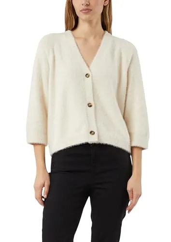 Comma Damen Strickjacke 2176296 in Weiß – Größe 42 - Elegante Strickjacke mit V-Ausschnitt und Knopfverschluss, ideal für stilvolle Outfits. Die flauschige Struktur sorgt für einen angenehmen Tragekomfort.