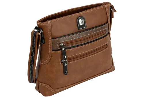 EAAKIE Umhängetasche Damen - Stilvolle Schultertasche in Leder-Optik - Umhängetasche in cognac-braun mit zwei großen Hauptfächern, wasserabweisendem Material und verstellbarem Trageriemen. Ideal für Freizeit, Schule und Reisen.
