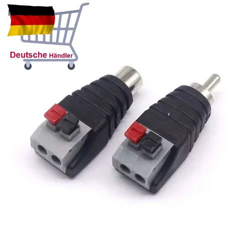 Cinch :  RCA-Stecker + RCA-Buchse / Terminal Block 2 Pin Druck Klemmen Kabel.