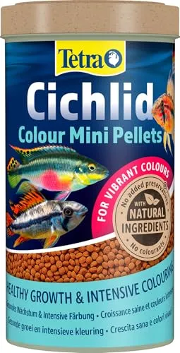 Tetra Cichlid Colour Mini Pellets - Fischfutter für intensive und leuchtende Farben, besonders für kleine Buntbarsche mit roter, oranger und gelber Färbung, 500 ml Dose