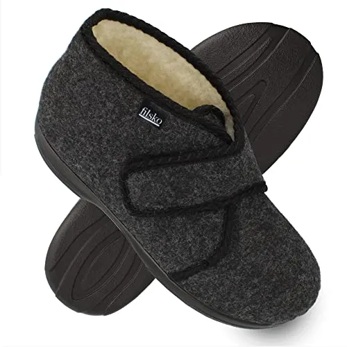 filsko® Hedlunda Hausschuhe - Warm & Weich aus Schafwolle mit Klettverschluss - Größe 44 EU - Hausschuhe aus hochwertiger Schafwolle für optimalen Komfort und Wärme. Biegsame, profilierte Gummisohle sorgt für besten Halt und Flexibilität.