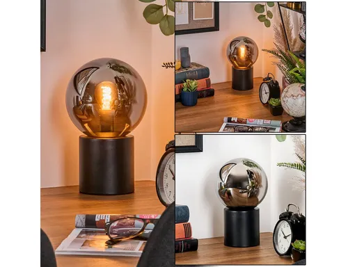 Hofstein Tischleuchte im Retro-Design aus Metall und Glas - Moderne Tischlampe mit stilvollem Glasschirm, ideal für Arbeitszimmer und Wohnzimmer. Höhe 25 cm, durchdachtes Design für eine gemütliche Atmosphäre.